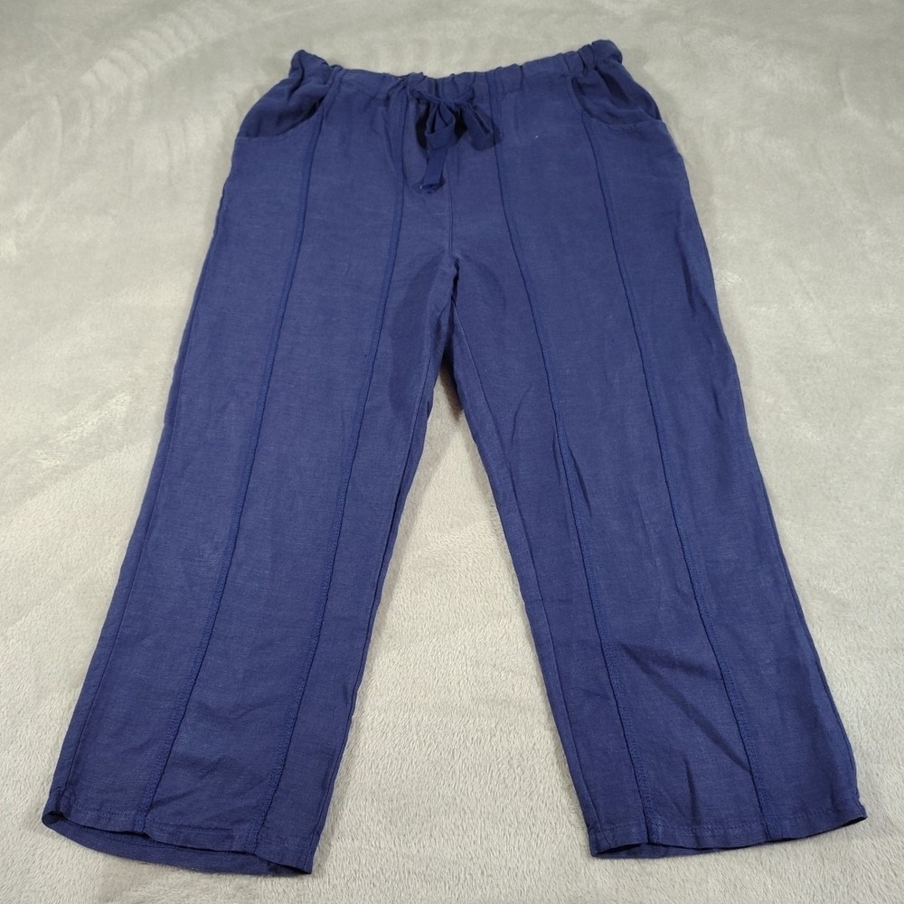 Kaktus Pants Ladies L Navy Linen Blue Italy Lagenlook Boho Coastal Beachy Lite